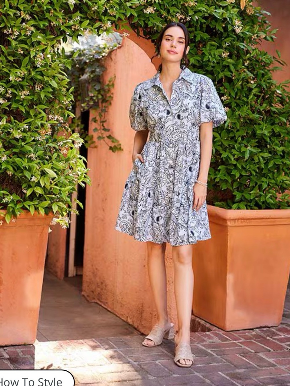 Karen Kane
Cotton Poplin Paisley Point Collar Short Puff Sleeve Shirt Dress NWOT